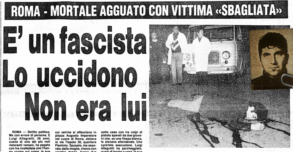 L'articolo di un giornale dell'epoca che parla dell'omicidio Allegretti (foto Facebook Spazio70)