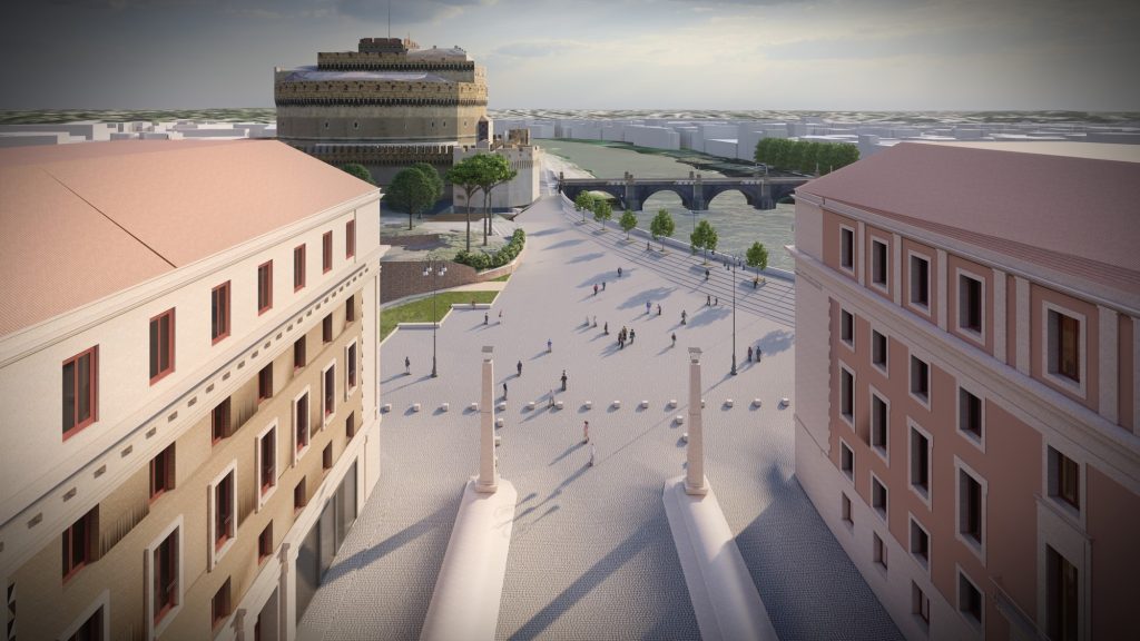Un rendering della nuova piazza Pia
