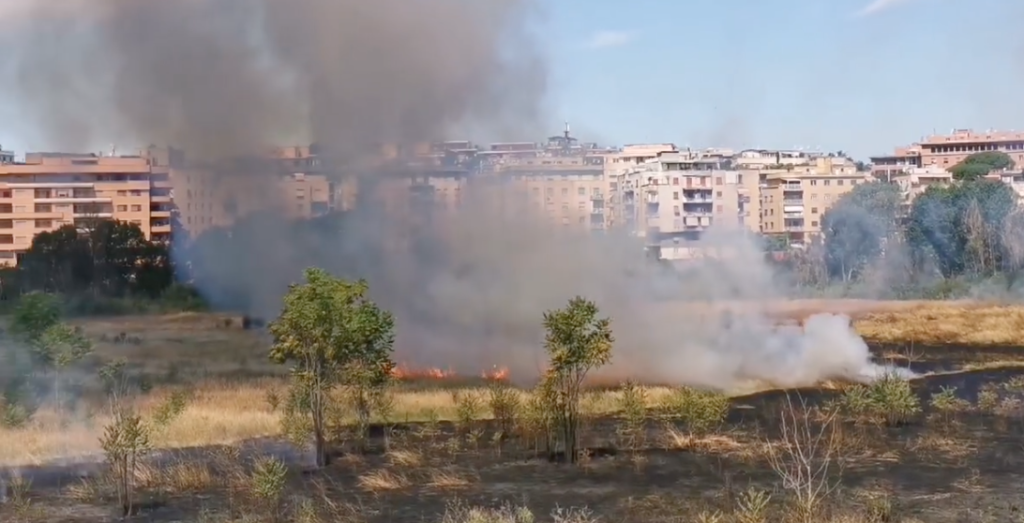 L'incendio nella Valle dell'Aniene (foto Reporter Montesacro)