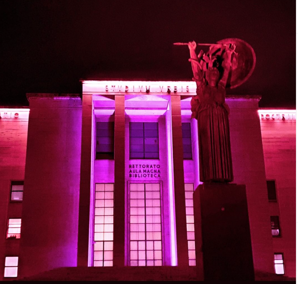 La Sapienza illuminata di rosa (foto da Instagram)