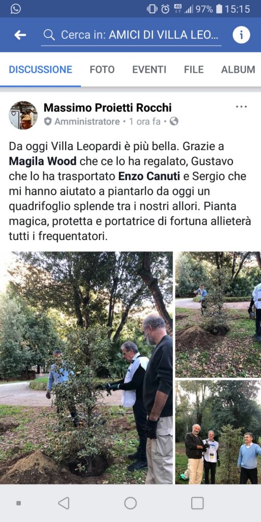 Il post che annuncia il nuovo albero a Villa Leopardi