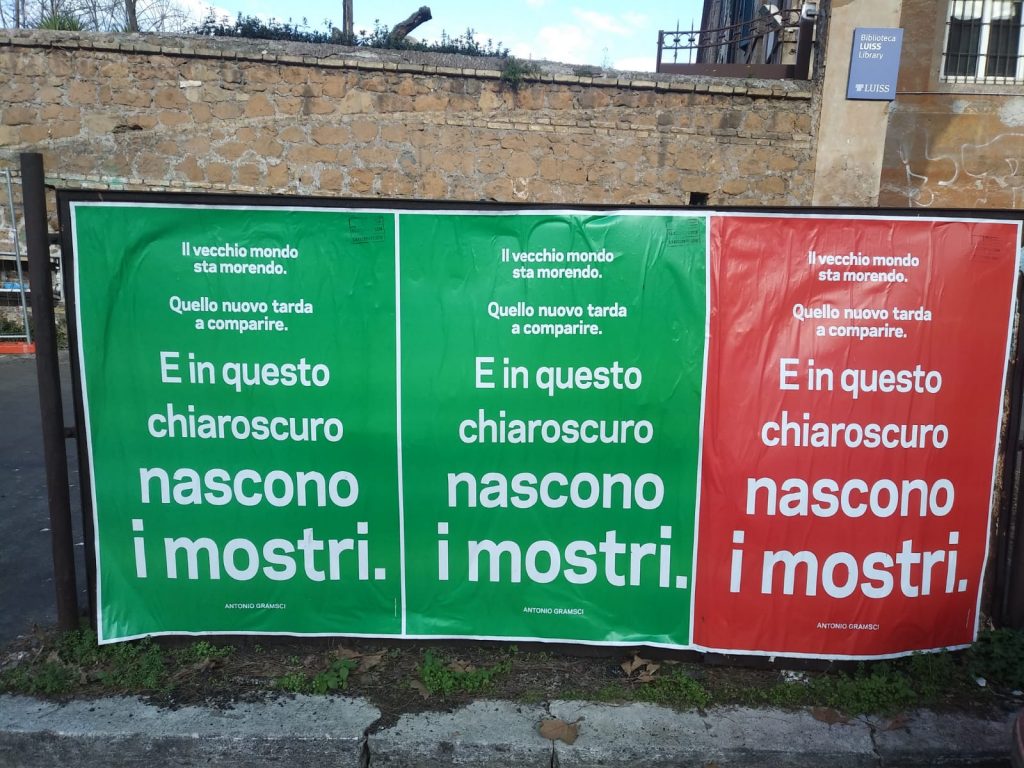 I manifesti affissi in via di Santa Costanza