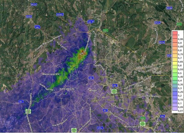 La mappa delle zone a rischio pubblicata da Arpa Lazio