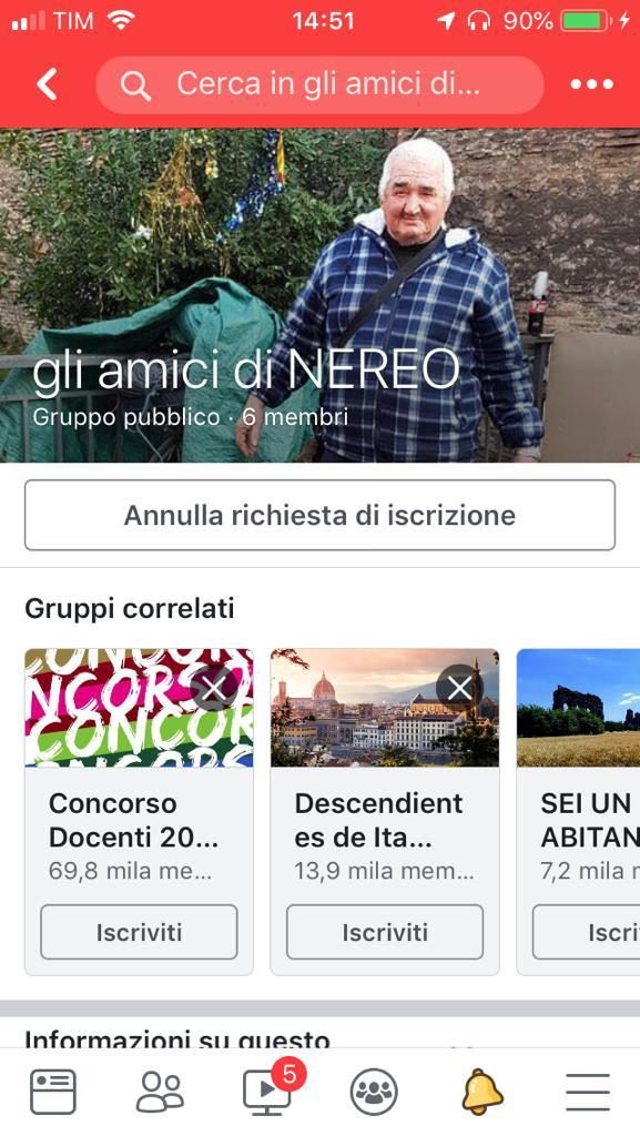 Il gruppo Facebook creato in memoria di Nereo