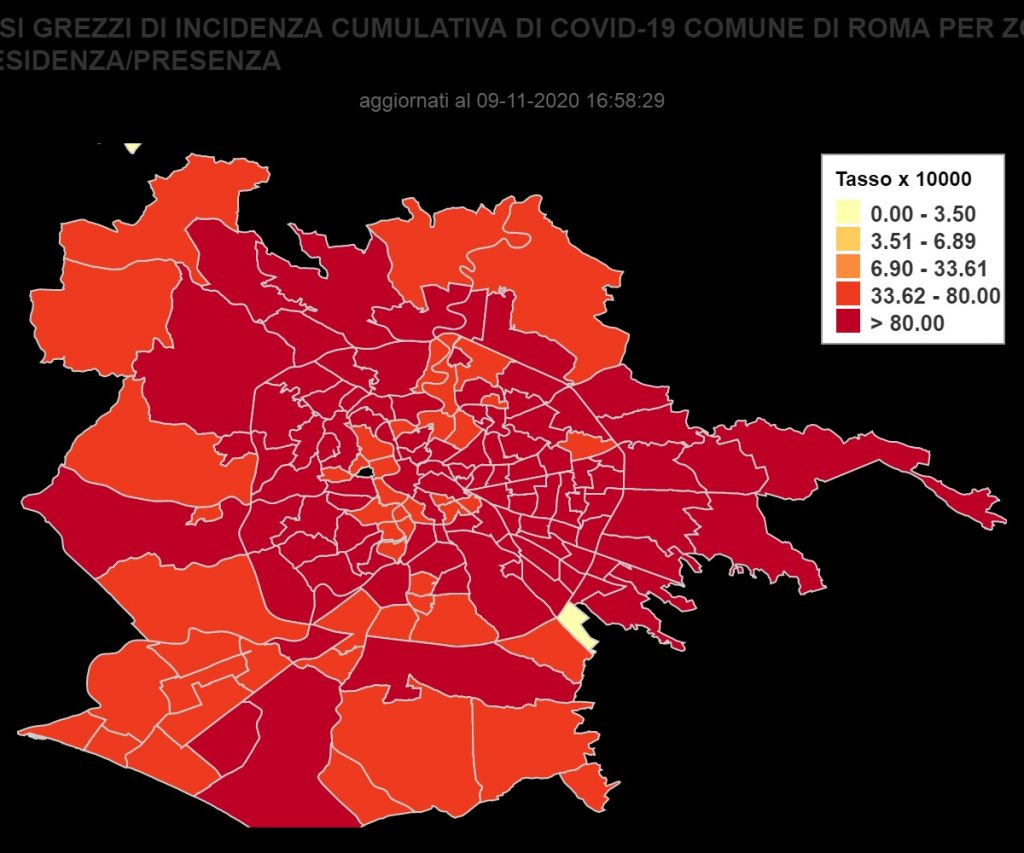 La mappa dei contagi a Roma (fonte Seresmi)