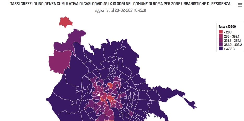 Covid, la mappa dei casi attivi a Roma